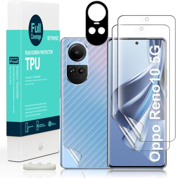 IBYWIND 2 Pezzi Pellicola Protettiva per Oppo Reno10 5G 6,7"+1 Pezzo Protettore Len Della fotocamera+1 Pezzo Pellicola Posteriore,Pellicola TPU Flessibile，HD Clear,Senza Bolle